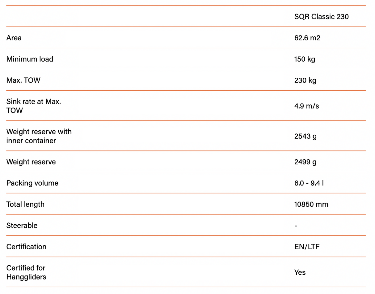 Parachute Biplace Companion SQR Classic 230