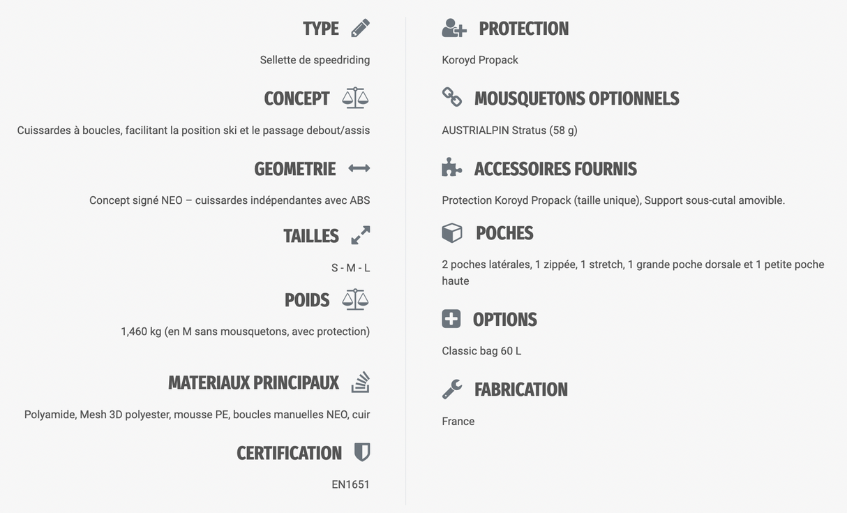 Sellette speed-riding Néo Body 2.0 (derniers modeles disponibles)